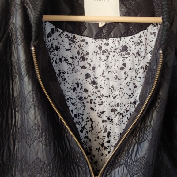 Nümph (Anthropologie) Women's Long Quilted Jacket Black Tonal Chevron Medium - Picture 7 of 9